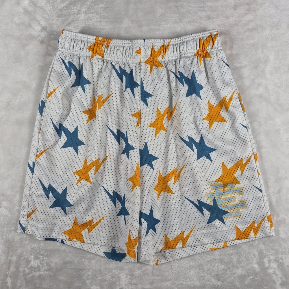 Eric Emanuel Mesh Shorts Men's Large White Stars Lightning Bolt‎ Streetwear